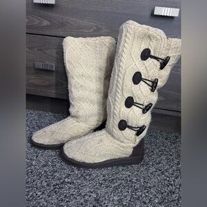 Cozy Cream Knit Button Boots